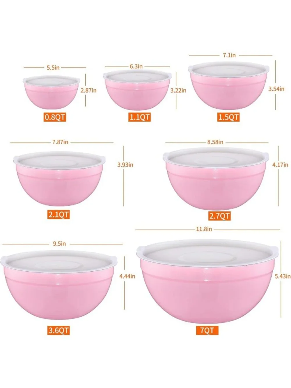 7-Piece Pink Nesting Mixing Bowls Set with Airtight Lids - Ideal for Baking